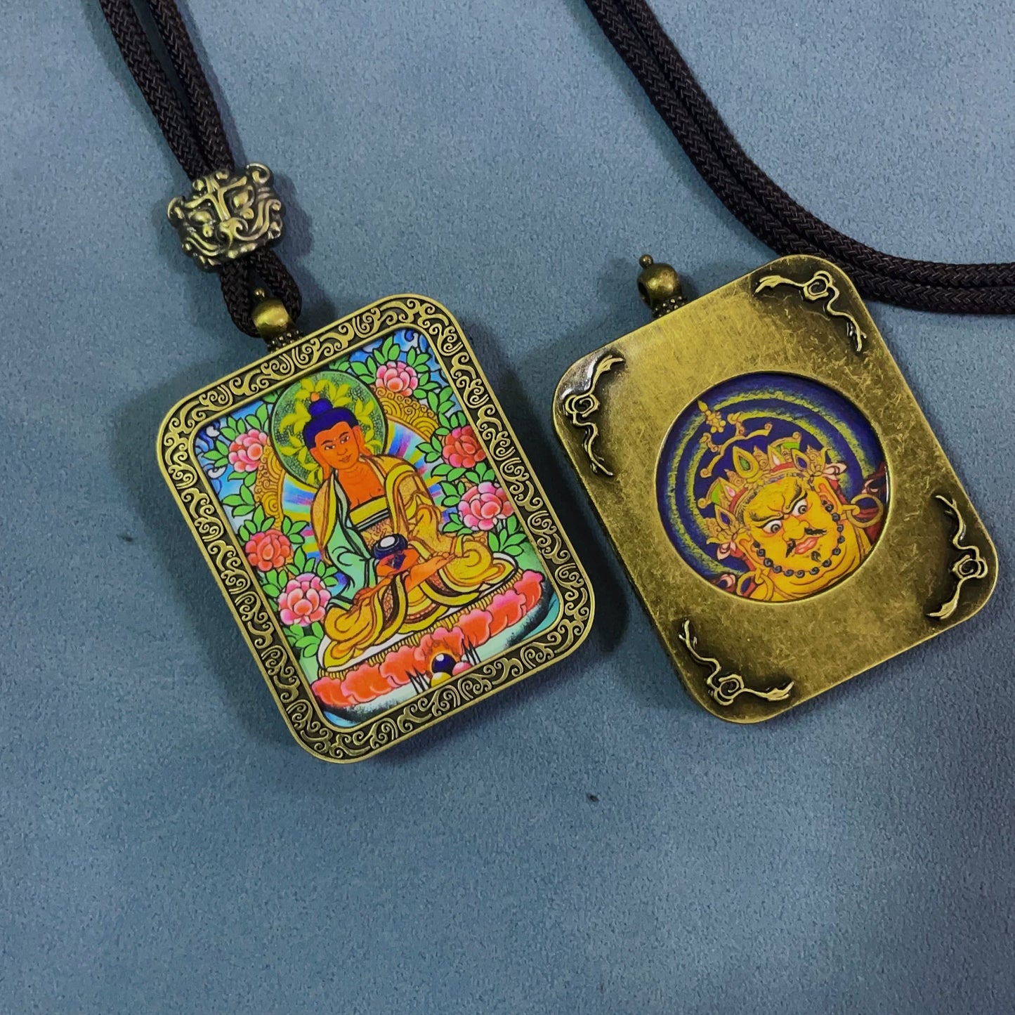 Amitabha Buddha - Handmade Tibetan Thangka Amulet Pendant (Antique Bronze)