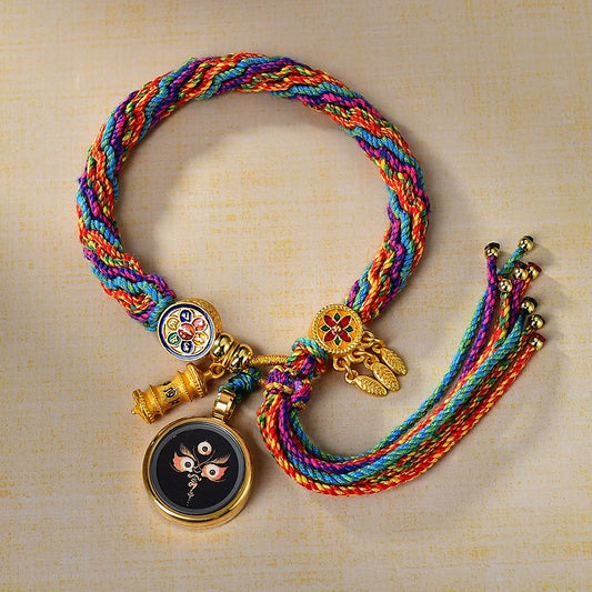 Black Jambhala (Eye of Wisdom) - Handwoven Tibetan Thangka Blessing Bracelet