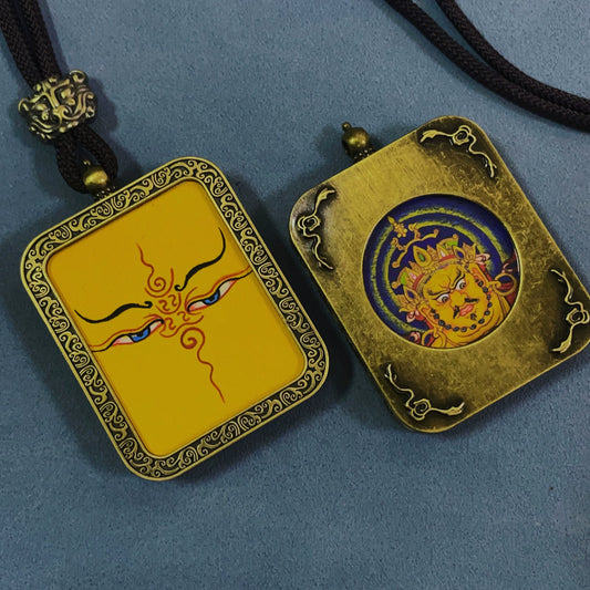 Eye of Wisdom - Handmade Tibetan Thangka Amulet Pendant (Antique Bronze)