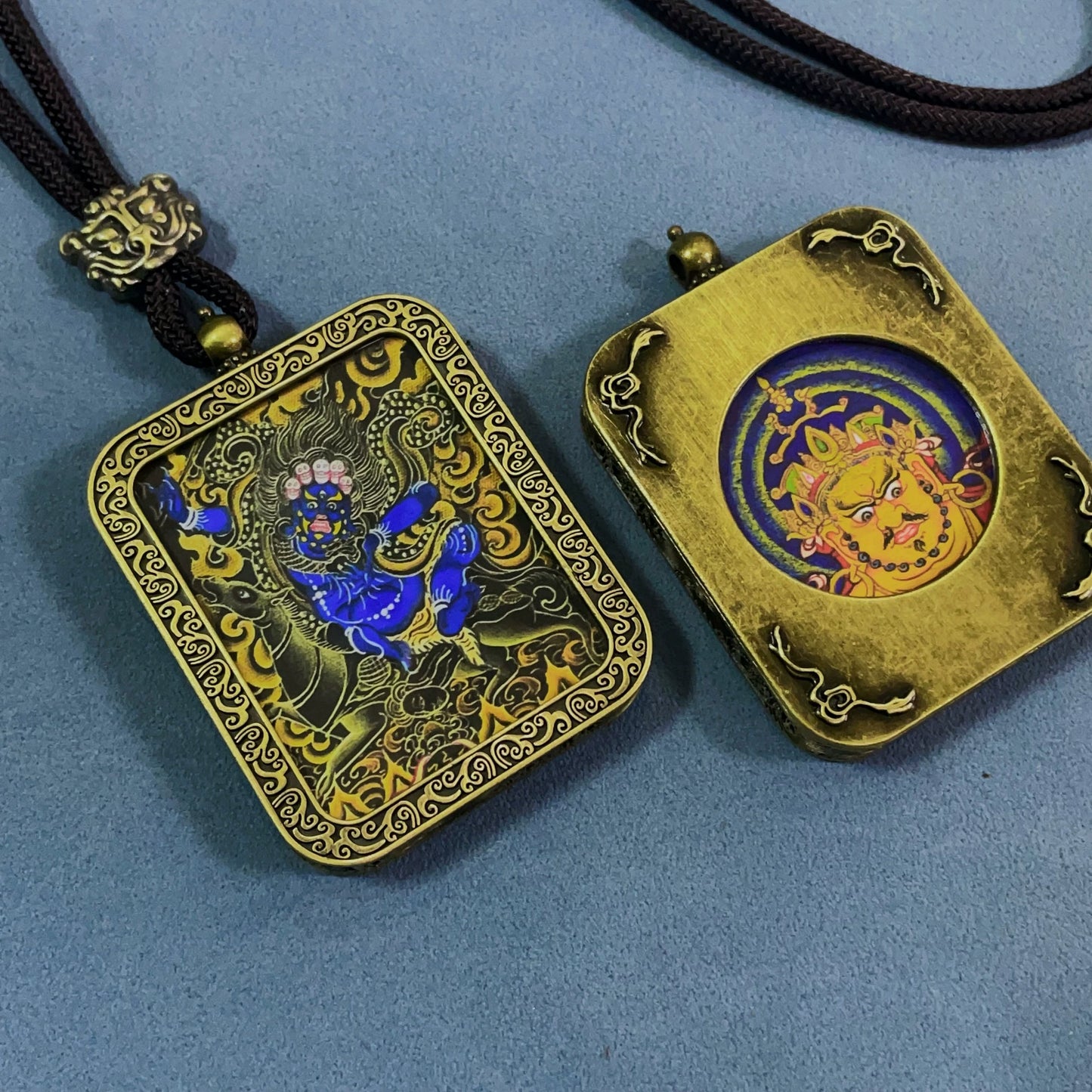 Palden Lhamo - Handmade Tibetan Thangka Amulet Pendant (Antique Bronze)