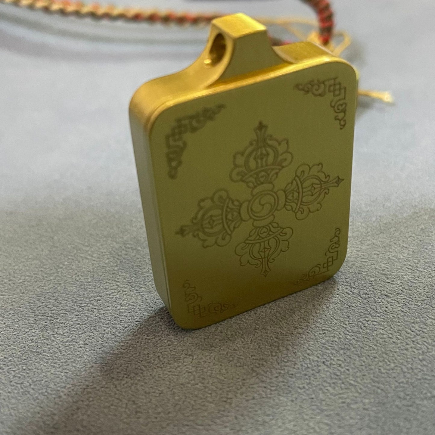Solid Brass Tibetan Thangka Pendant with Handwoven Cord