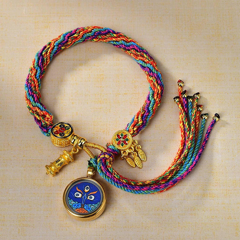 Acala - Fudo Myo-o (Eye of Wisdom) - Handwoven Tibetan Thangka Blessing Bracelet