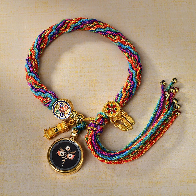 Black Jambhala (Eye of Wisdom) - Handwoven Tibetan Thangka Blessing Bracelet