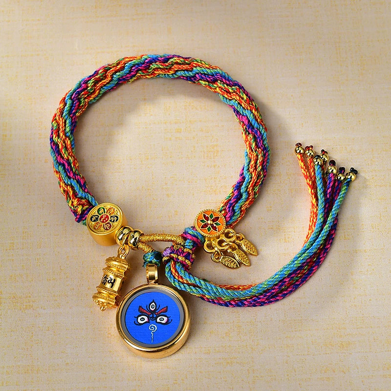 Blue Jambhala (Eye of Wisdom) - Handwoven Tibetan Thangka Blessing Bracelet