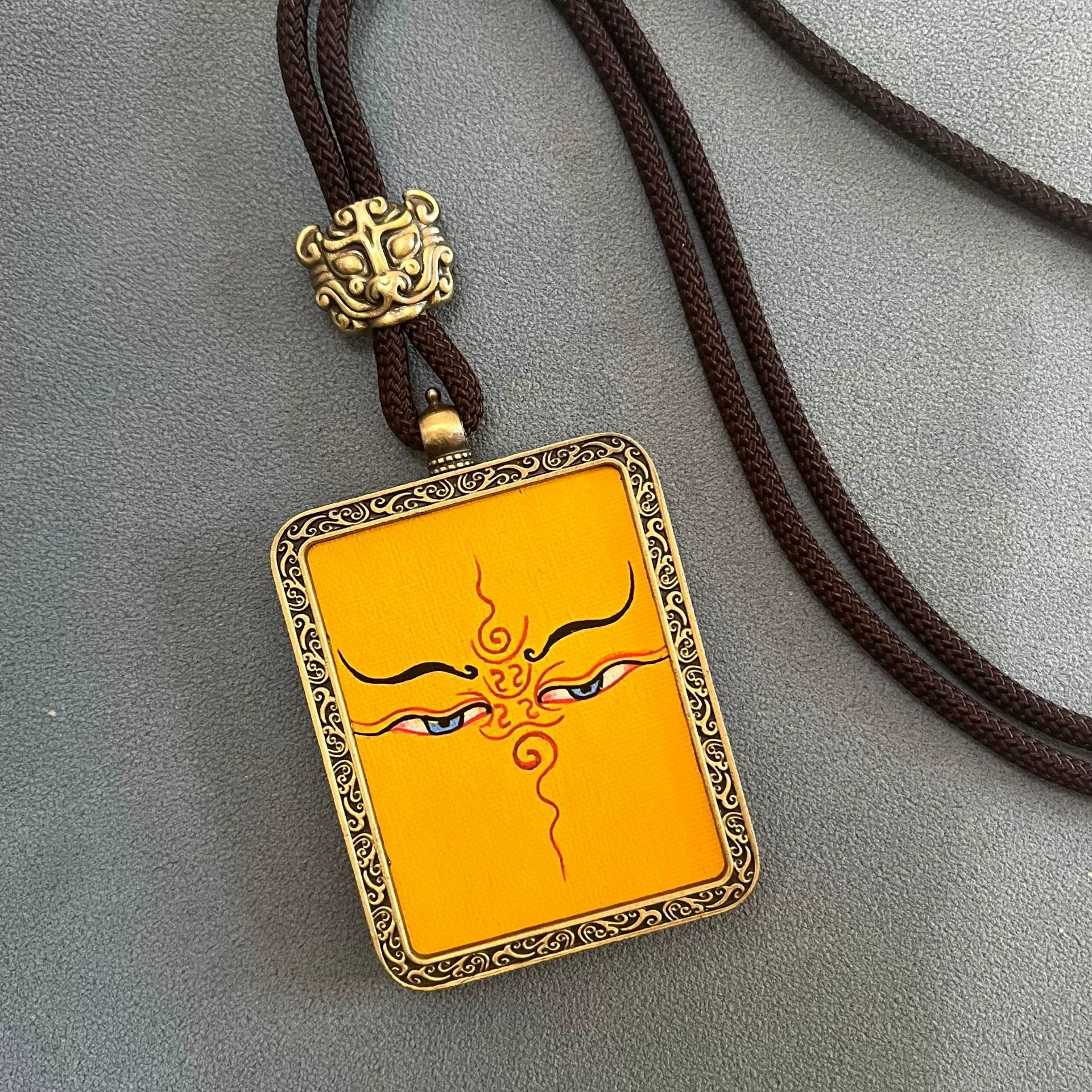 Eye of Wisdom - Handmade Tibetan Thangka Amulet Pendant (Antique Bronze)