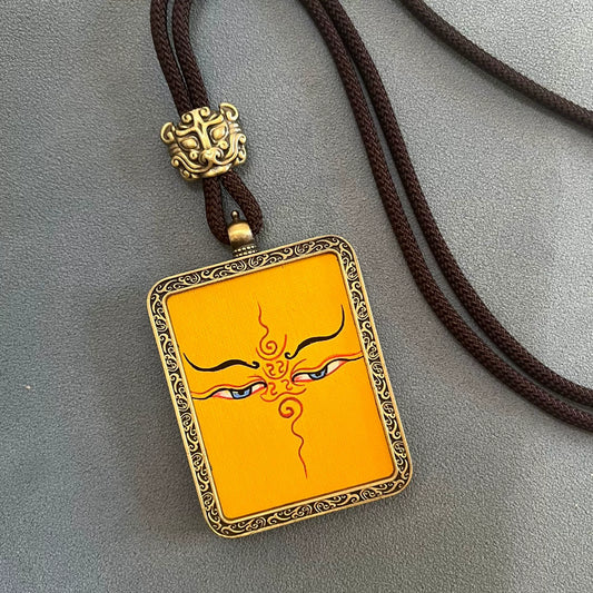Eye of Wisdom - Handmade Tibetan Thangka Amulet Pendant (Antique Bronze)