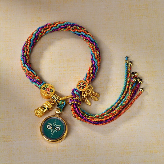 Green Jambhala (Eye of Wisdom) - Handwoven Tibetan Thangka Blessing Bracelet