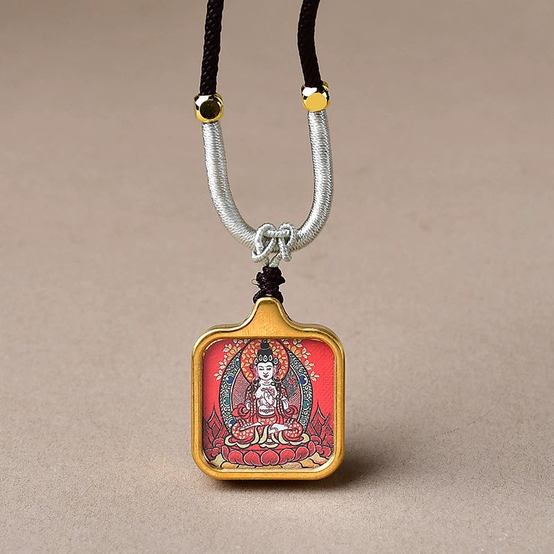 Mahasthamaprapta Bodhisattva - Mini Gold-Tone Titanium Thangka Pendant