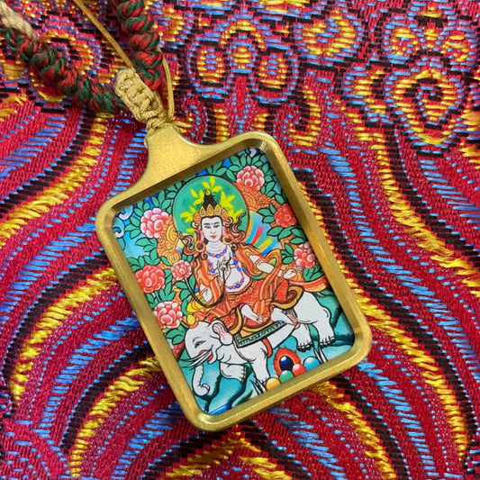 Samantabhadra Bodhisattva - Solid Brass Tibetan Thangka Pendant with Handwoven Cord