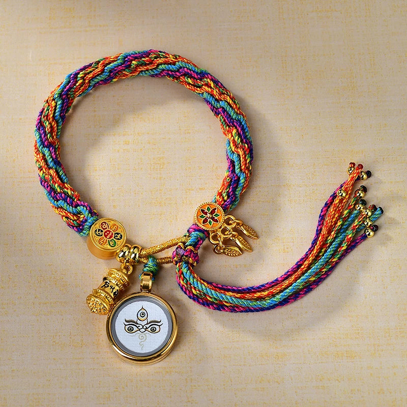 White Jambhala (Eye of Wisdom) - Handwoven Tibetan Thangka Blessing Bracelet