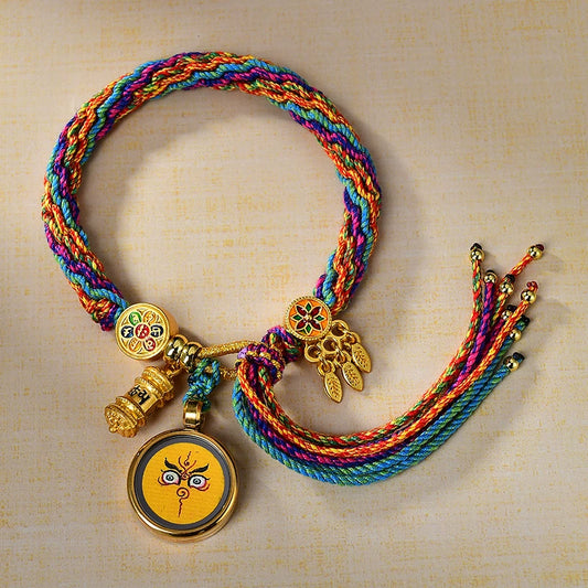 Yellow Jambhala (Eye of Wisdom) - Handwoven Tibetan Thangka Blessing Bracelet