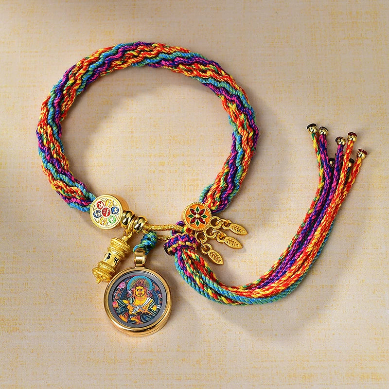 Yellow Jambhala (God of Wealth) - Handwoven Tibetan Thangka Blessing Bracelet