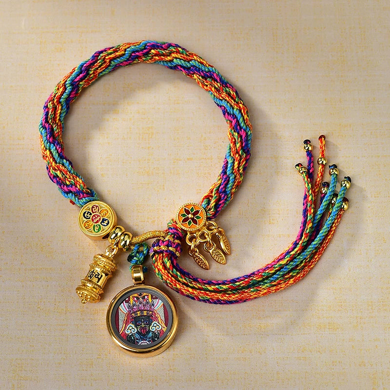 Zakhi Lhamo (God of Wealth) - Handwoven Tibetan Thangka Blessing Bracelet