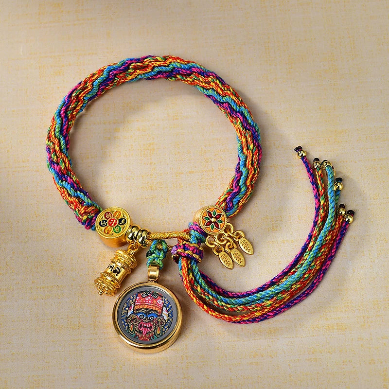 Zakhi Lhamo (God of Wealth) - Handwoven Tibetan Thangka Blessing Bracelet