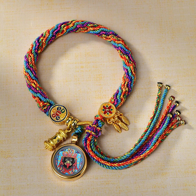 Zakhi Lhamo (God of Wealth) - Handwoven Tibetan Thangka Blessing Bracelet