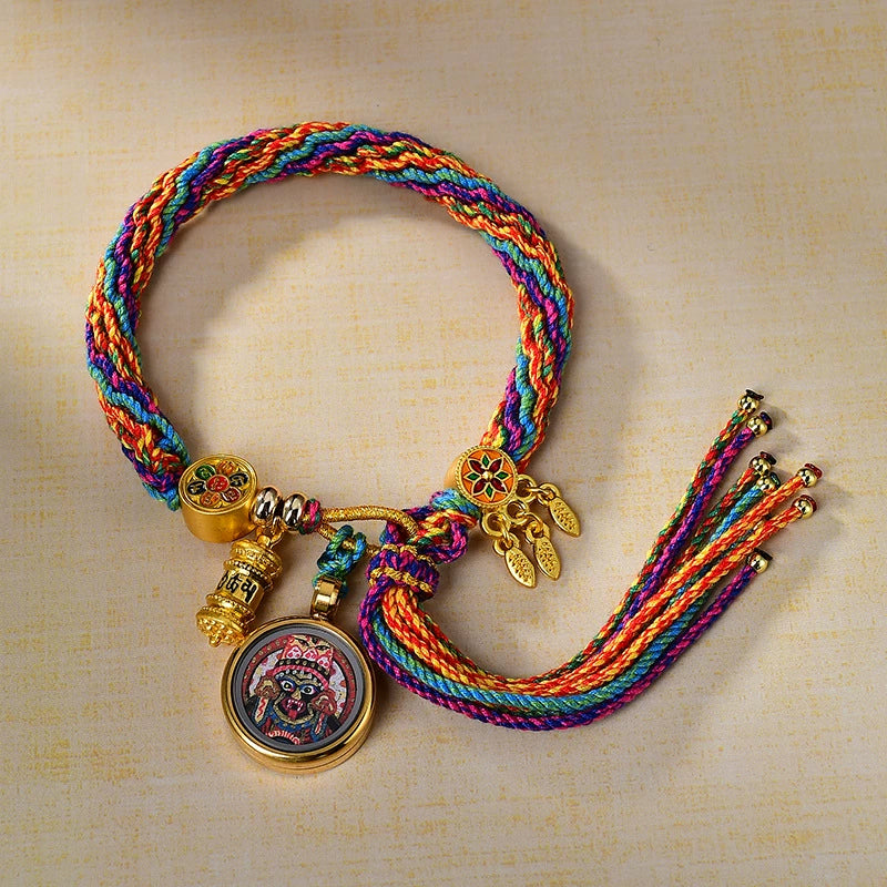 Zakhi Lhamo (God of Wealth) - Handwoven Tibetan Thangka Blessing Bracelet