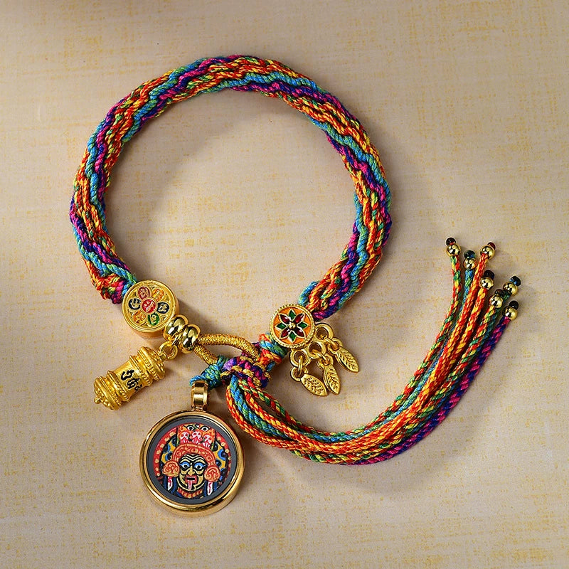 Zakhi Lhamo (God of Wealth) - Handwoven Tibetan Thangka Blessing Bracelet