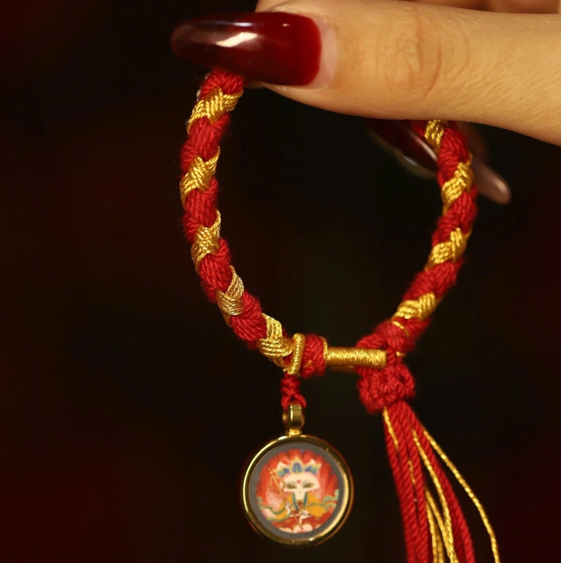 Thangka Buddha Handmade Tibetan Braided Bracelet with Mini Fox Fairy Thangka Charm - Thangka Store