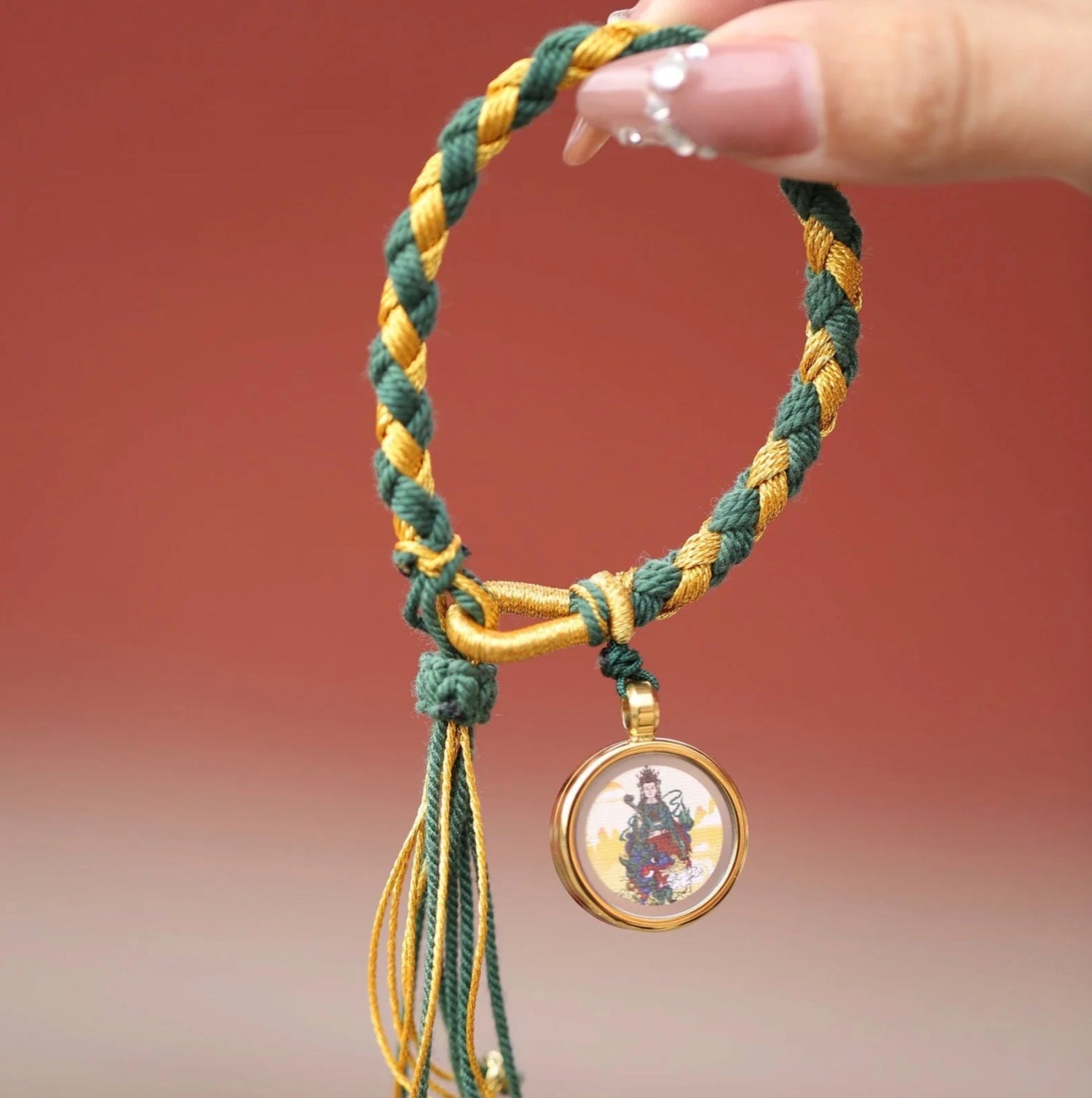 Thangka Buddha Handmade Tibetan Braided Bracelet with Mini Manjushri Thangka Charm - Thangka Store