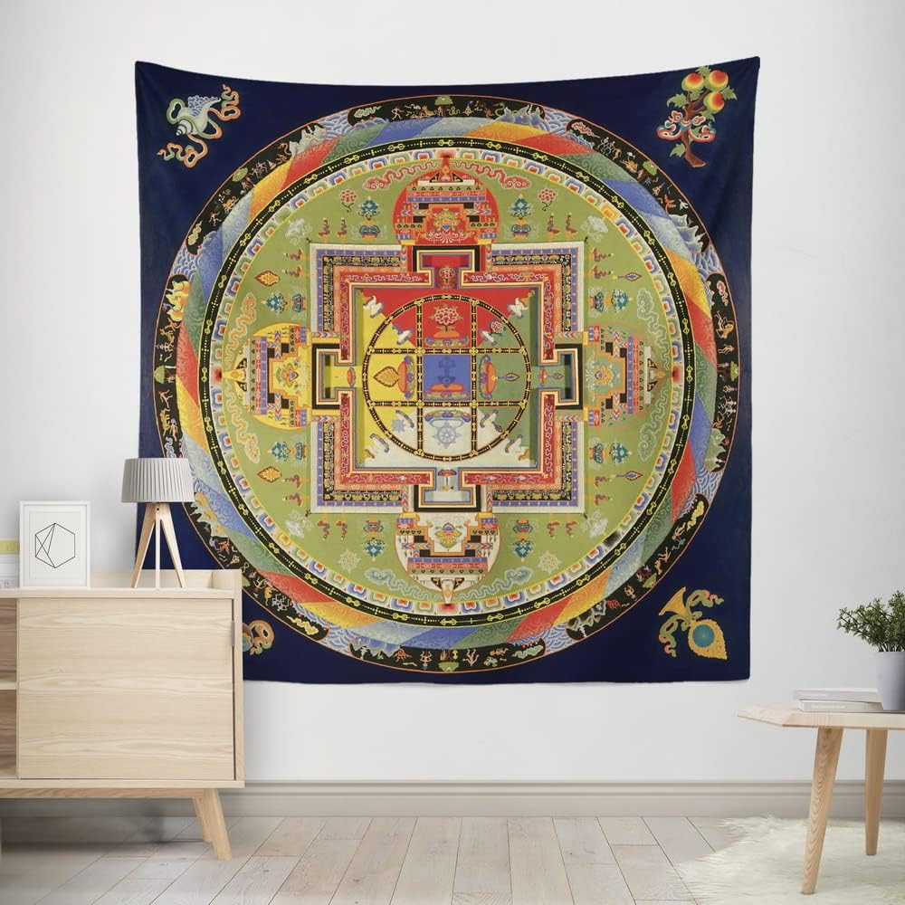 Traditional Tibetan Kalachakra Mandala Hand-Drawn Thangka Painting Replica Tapestry Wall Art - Thangka Store