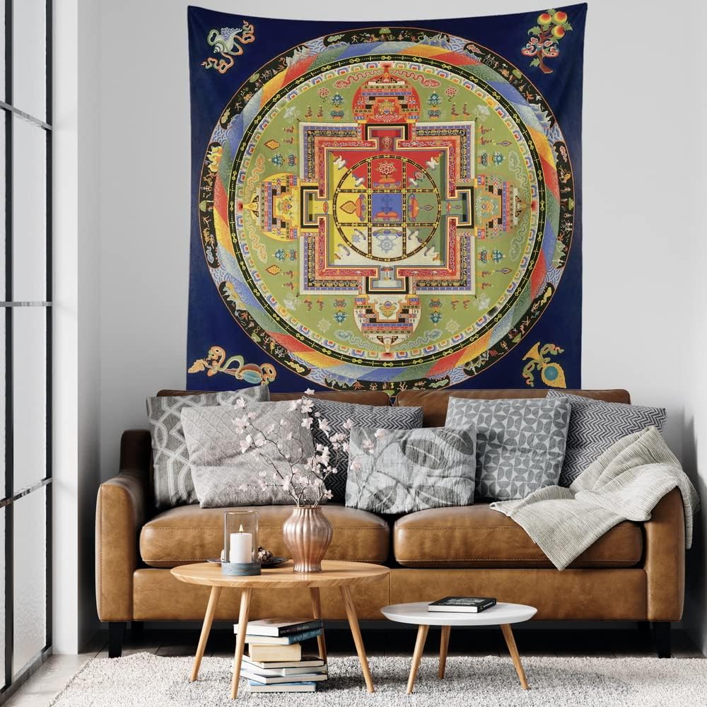 Traditional Tibetan Kalachakra Mandala Hand-Drawn Thangka Painting Replica Tapestry Wall Art - Thangka Store