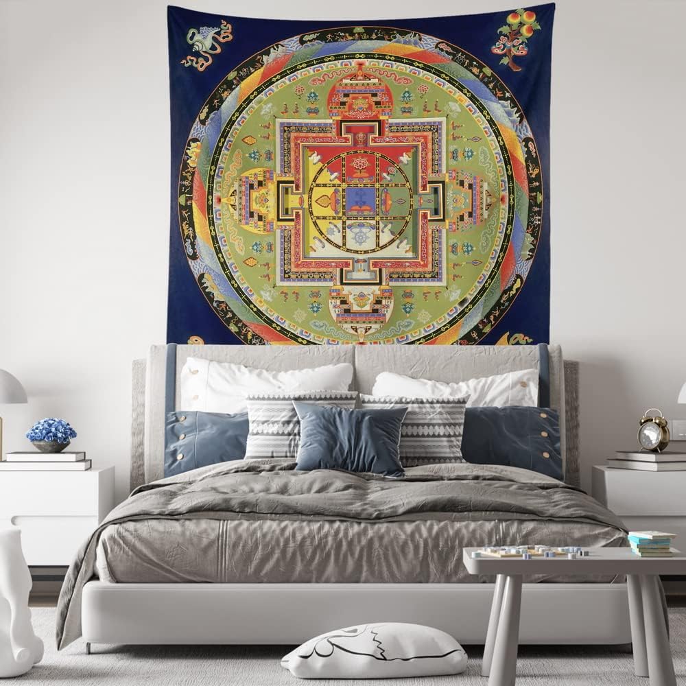 Traditional Tibetan Kalachakra Mandala Hand-Drawn Thangka Painting Replica Tapestry Wall Art - Thangka Store