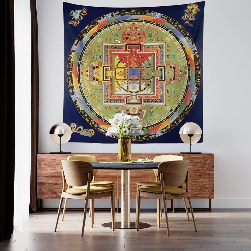 Traditional Tibetan Kalachakra Mandala Hand-Drawn Thangka Painting Replica Tapestry Wall Art - Thangka Store