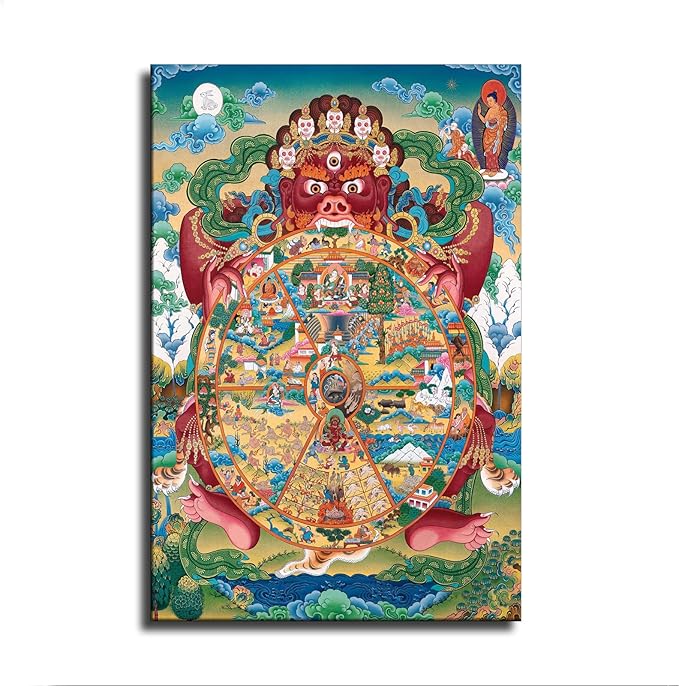 YjanzP Tibetan Wheel of Life Mandala Thangka Poster Wall Art Canvas Painting Posters and Prints Wall Art - Thangka Store