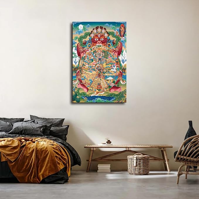 YjanzP Tibetan Wheel of Life Mandala Thangka Poster Wall Art Canvas Painting Posters and Prints Wall Art - Thangka Store