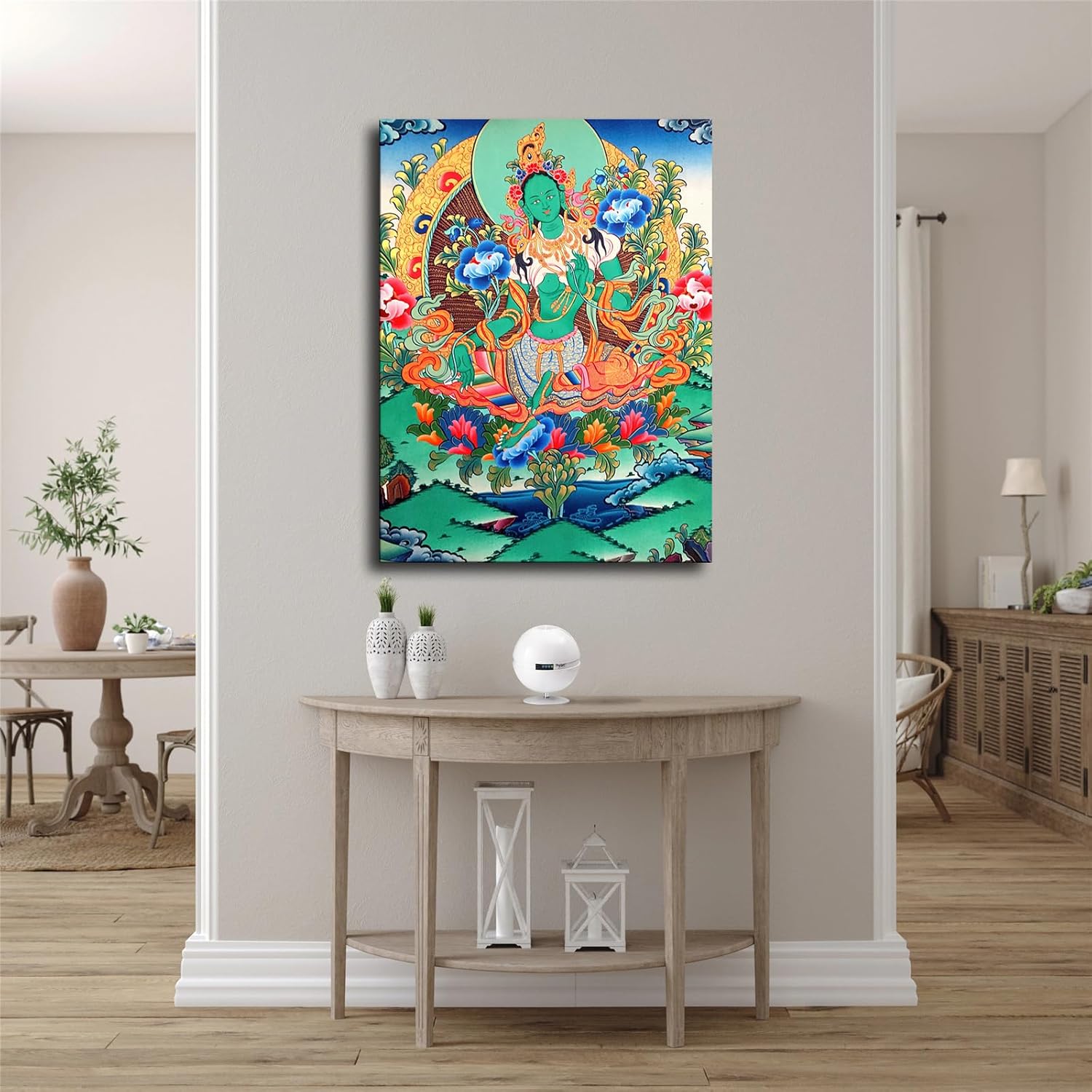 Green Tara Tibetan Thangka Mother Goddess Canvas Poster Modern Aesthetic Picture Wall Art - Thangka Store