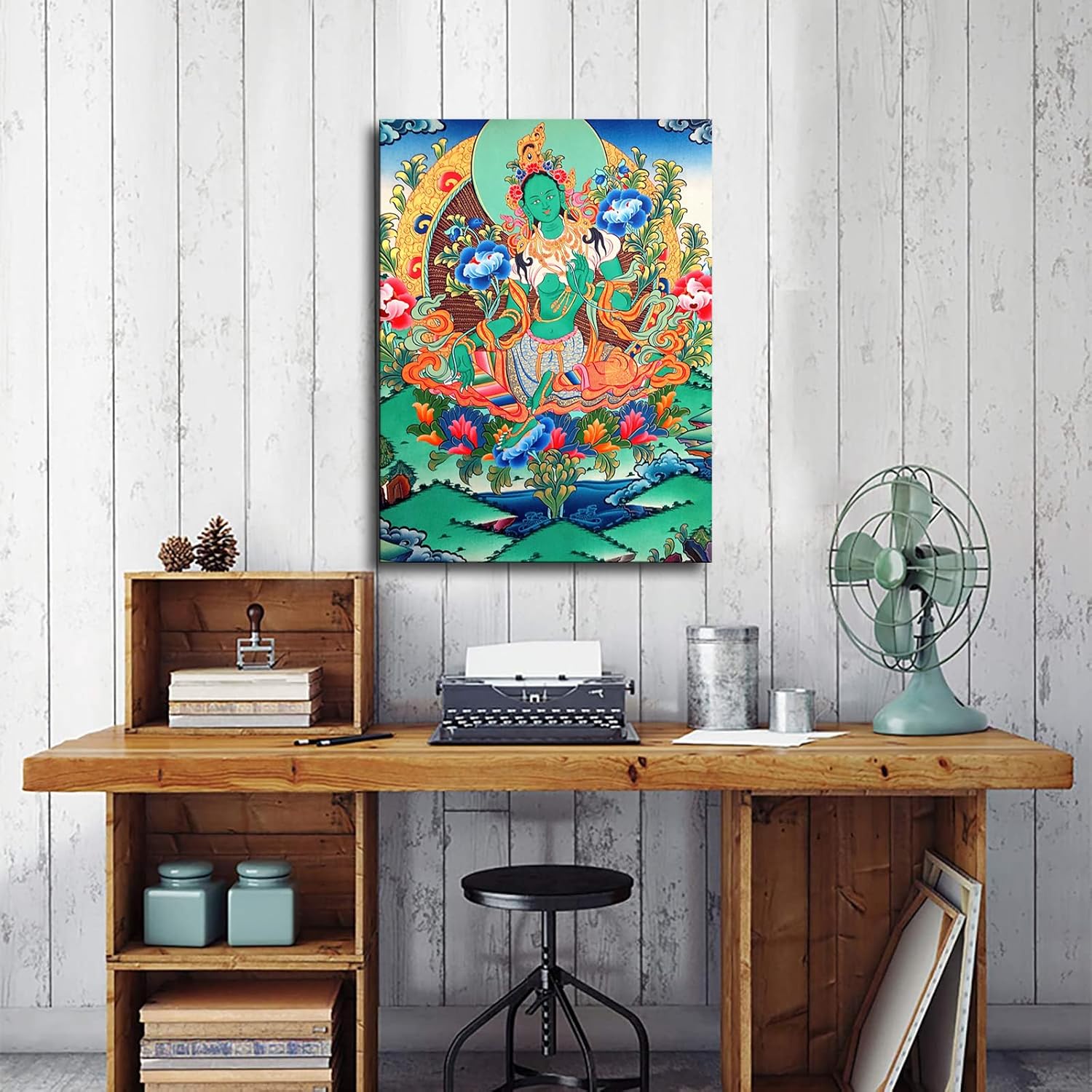 Green Tara Tibetan Thangka Mother Goddess Canvas Poster Modern Aesthetic Picture Wall Art - Thangka Store