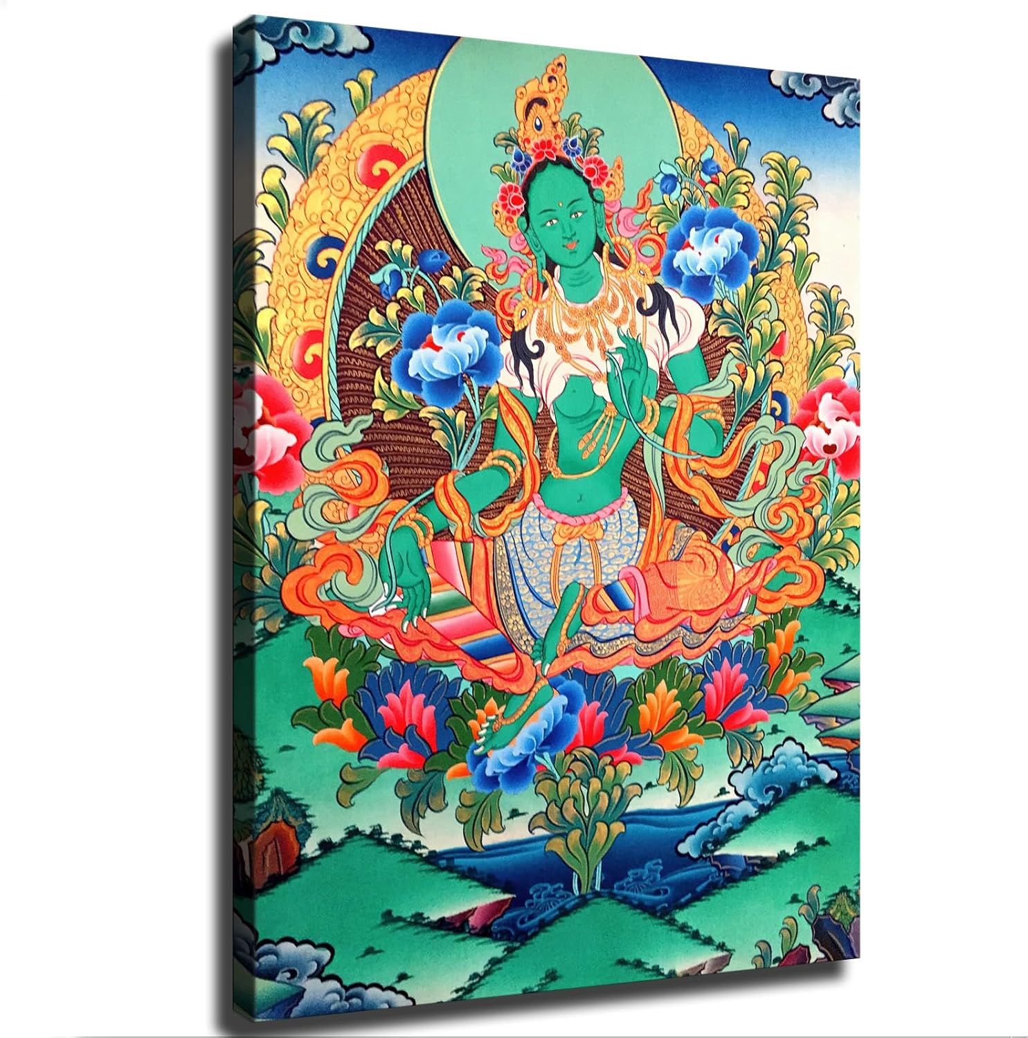 Green Tara Tibetan Thangka Mother Goddess Canvas Poster Modern Aesthetic Picture Wall Art - Thangka Store